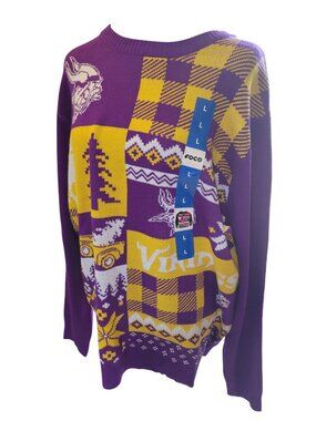 *NEW* Minnesota Vikings Sweater Adult L Purple Ugly Holiday Snow NFL FOCO NWT